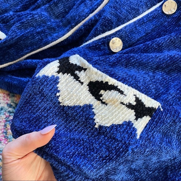 Vintage Co & Eddy Blue Chenille Button Up Cardigan w/ Star Moon Print Trim - Picture 8 of 8